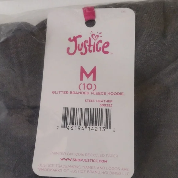 Justice Graphic Hoodie Glitter Branded Fleece. M(10) - Picture 4 of 15